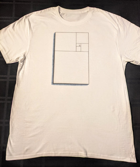 White tee with the golden ratio represented inside a rectangle