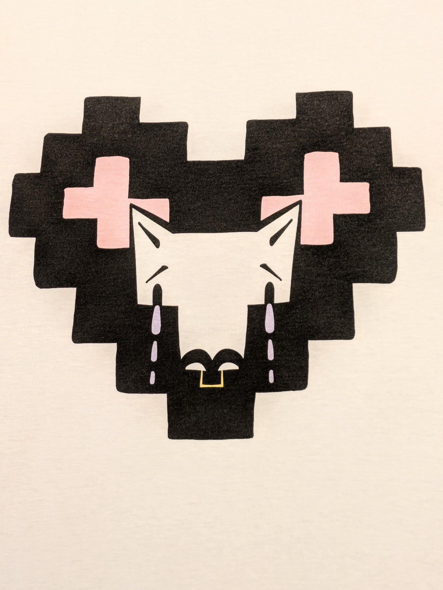 Black pixel heart featuring a Coyote with a nose ring crying tears