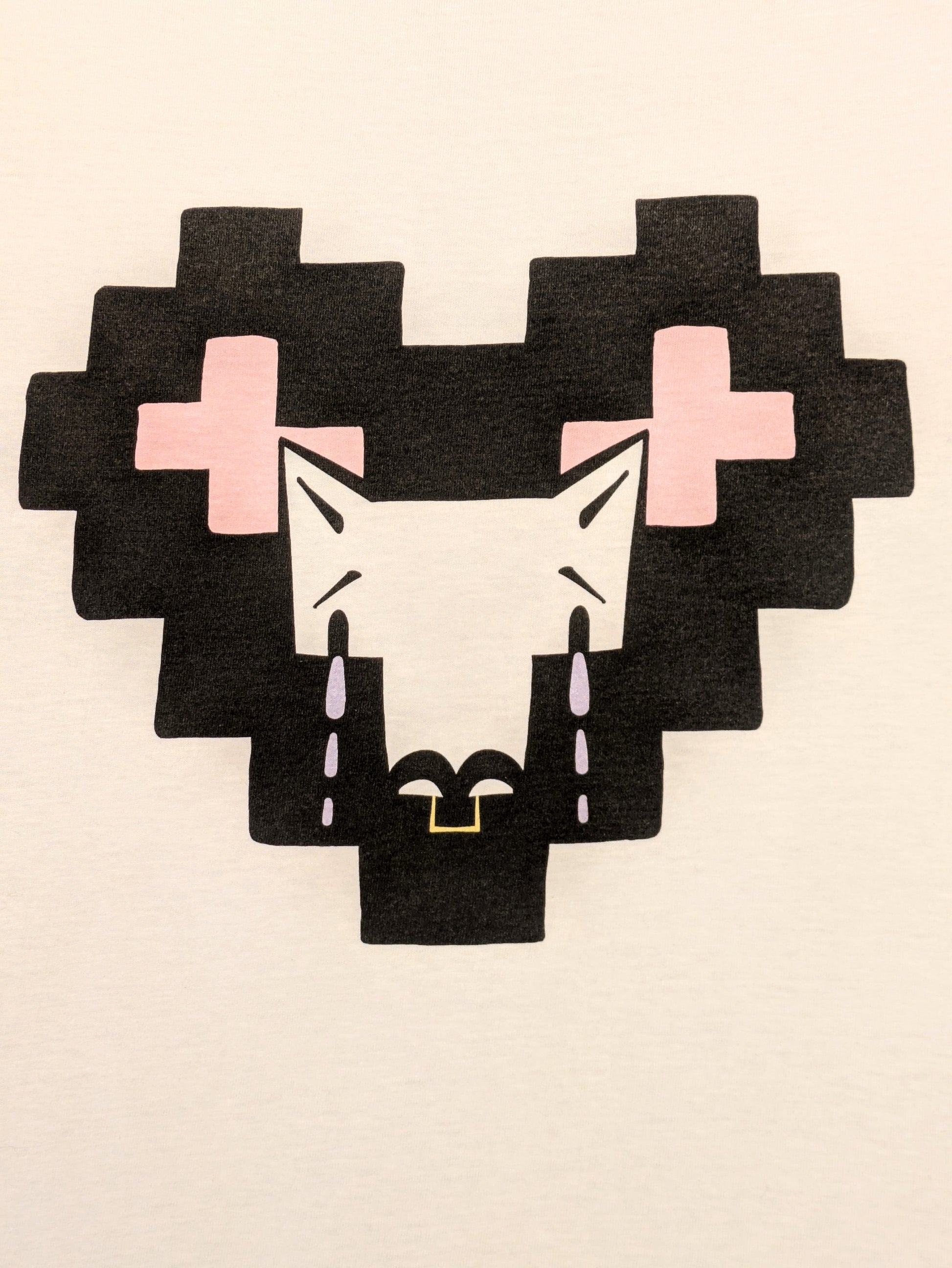 Black pixel heart featuring a Coyote with a nose ring crying tears