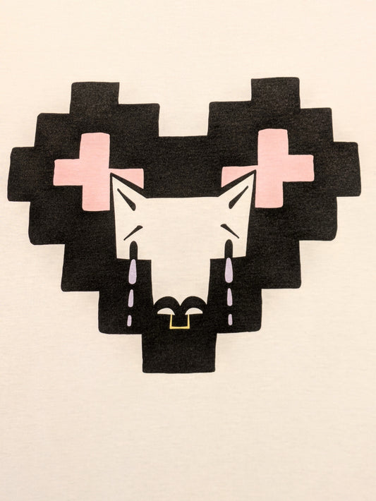 Black pixel heart featuring a Coyote with a nose ring crying tears